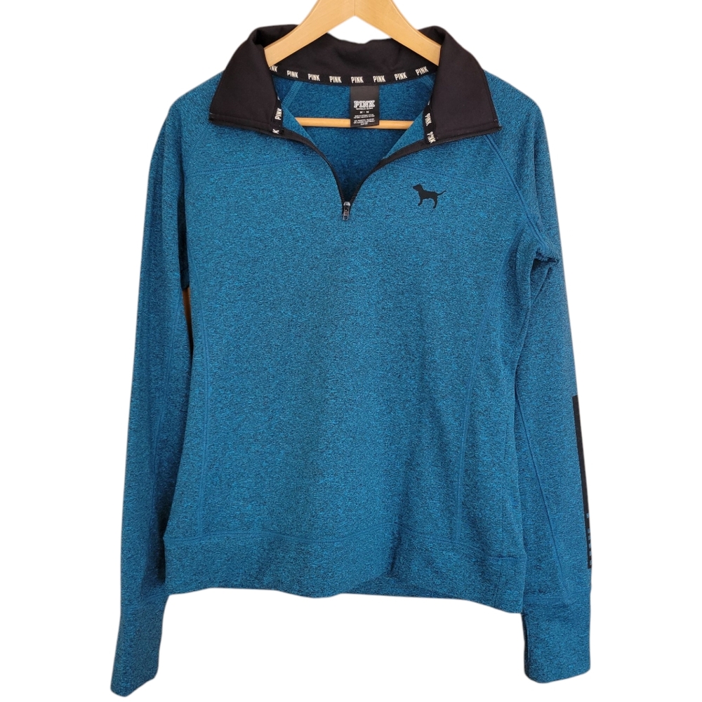 Victoria's Secret PINK Sweatshirt Womens Size M Teal Blue Quarter Zip Pullover